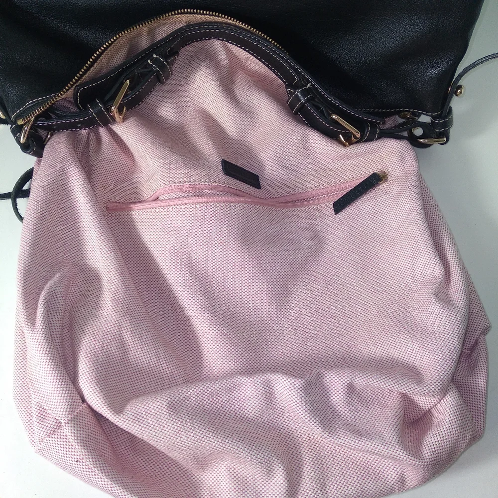 DOONEY & BOURKE DILLEN Black Pebbled Leather Large Hobo Bag
